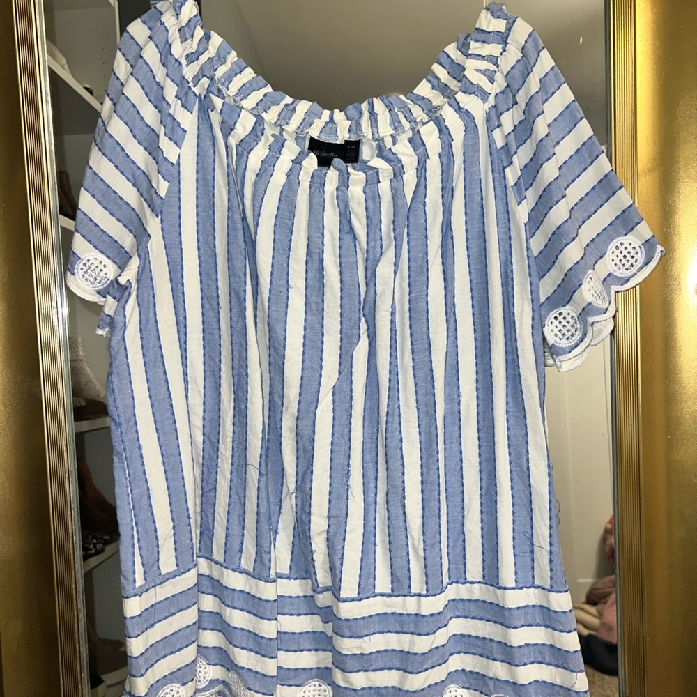 Blue and White Striped Off The Shoulder Top